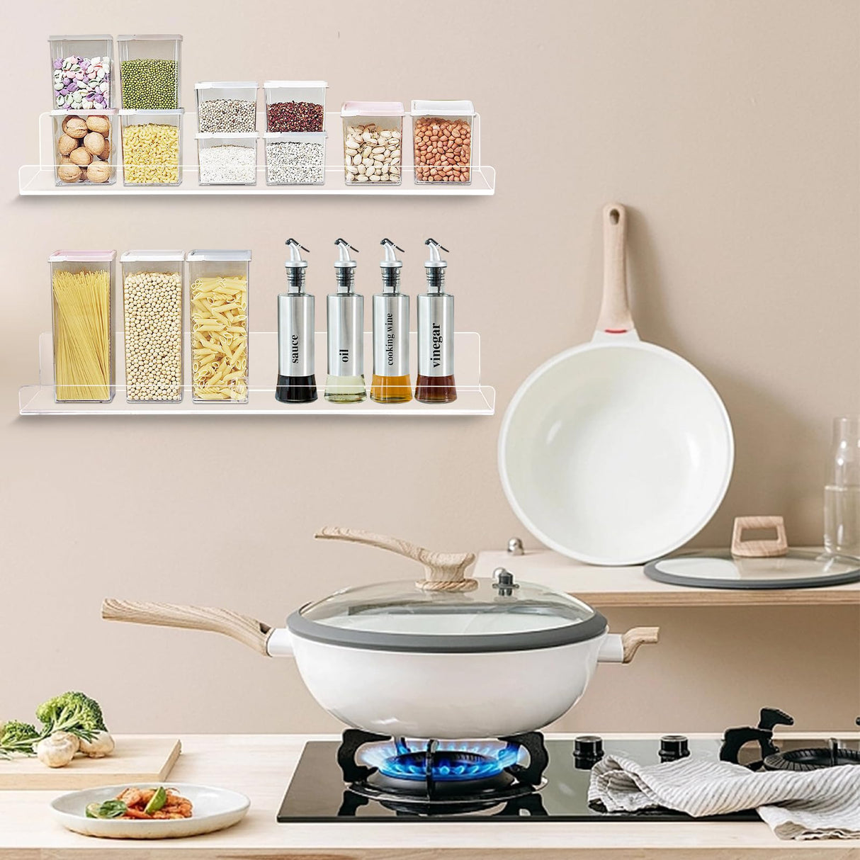 Dezzer 4 Pack Acrylic Shelves for Wall, 15" Clear Acrylic Floating Shelves for Bathroom Bedroom, Invisible Bookshelf Wall Ledge Storage Shelf Books Perfume Toys Action Figure Display Shelves Dezzer