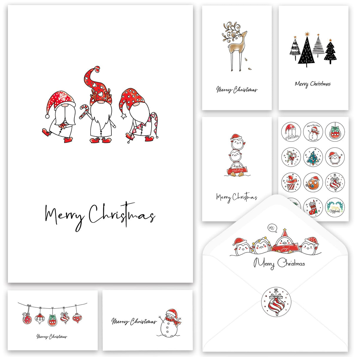 Christmas Cards - Pack of 24, 6 Assorted Designs Merry Christmas Cards with Envelopes - Bulk Greeting and New Years Cards - Perfect to Send Warm Holiday Wishes to Friends and Family - 4" x 6" BGTCARDS