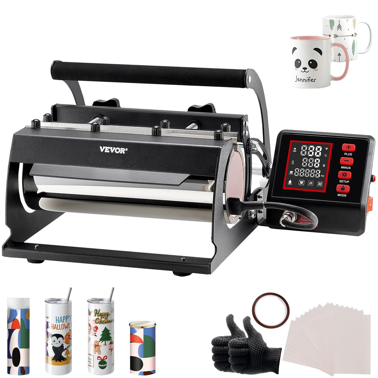 VEVOR Tumbler Heat Press Machine, 11-30oz Mug Press, Heat Up Fast and Even, Tumbler Press with Sublimation Paper, Tape and Gloves, Temp and Time Setting, for Sublimation Tumblers, Cups, Mugs, Black VEVOR