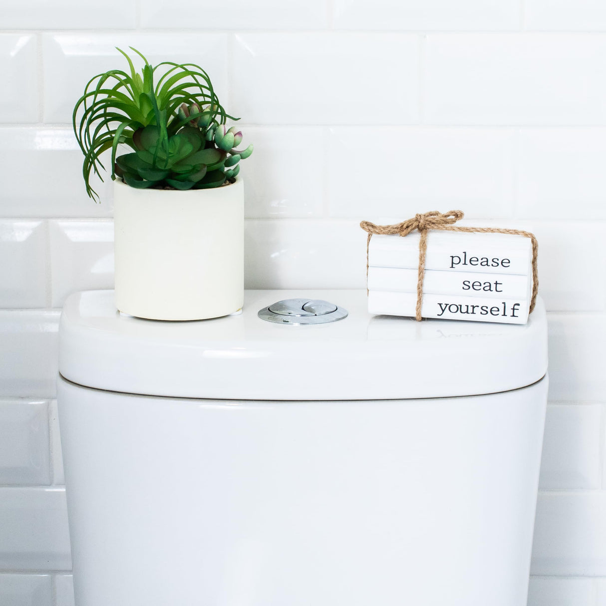 Farmhouse Bathroom Decor - Funny Rustic Wooden Mini Books for Your Restroom Shelf - The Perfect Small Decorative Accent for The Guest Bathroom, White KIBAGA