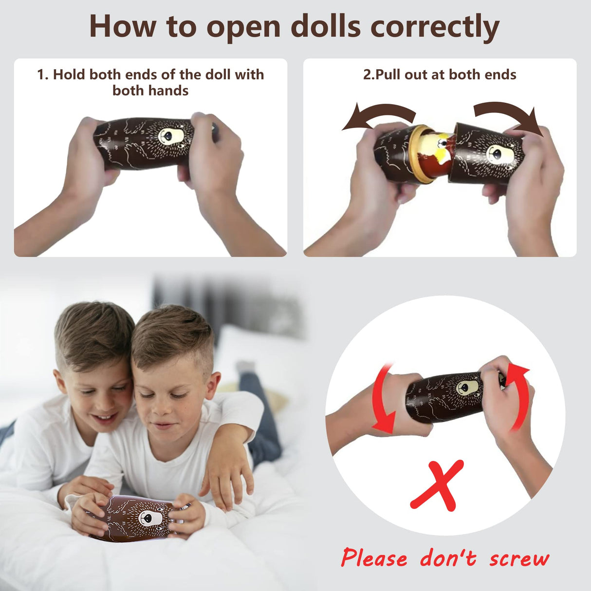 Conzy Russian Nesting Dolls for Kids, Stacking Wooden Handmade Matryoshka Dolls, 5 Piece Cute Cartoon Animal Pattern, Great Toy Gift for Girls Boys' Birthday or Home Decoration (Brown) Conzy