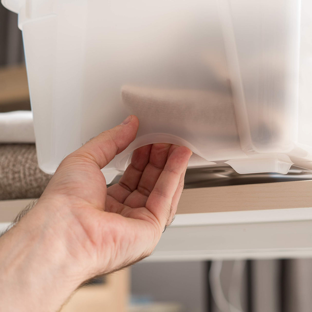 IRIS USA 13 Qt Stackable Plastic Storage Bins with Lids, 6 Pack - BPA-Free, Made in USA - Discreet Organizing Solution, Latches, Durable Nestable Containers, Secure Pull Handle - Pearl Iris Ohyama