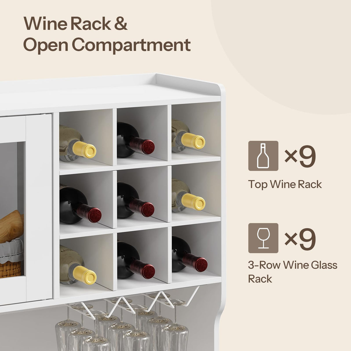 HOOBRO Pantry Cabinet with LED Lights and Charging Station, Kitchen Pantry Cabinet, 71" Tall Farmhouse Pantry with Microwave Shelf, Door Shelves, Wine Rack and Glass Holder, White WT10UDPC01 HOOBRO