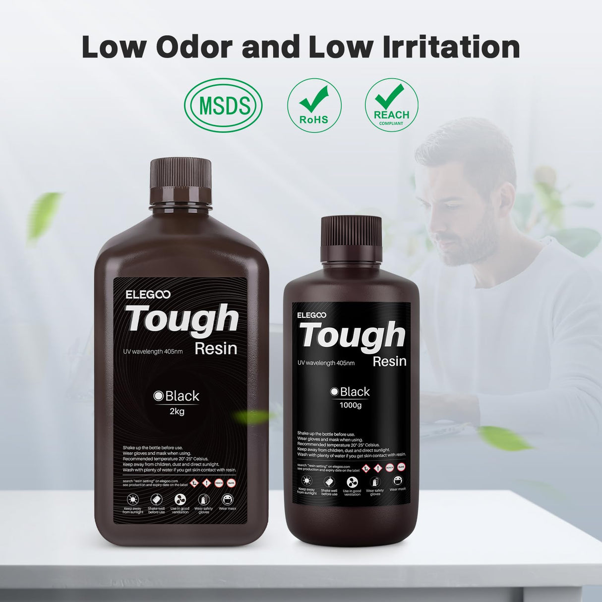 ELEGOO Tough Resin, 3D Printer Resin with High Impact Resistance and High Toughness, High Precision 3D Printing Resin for High Performance Printing, 3D Resin for DLP LCD 3D Printers, Grey 1000g ELEGOO