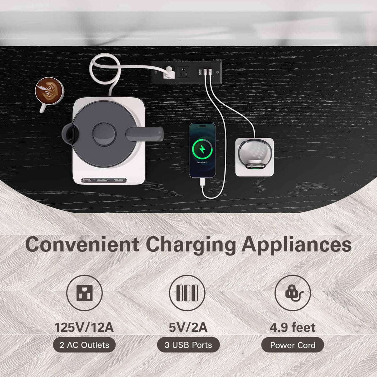 Zarler Bar Table Cabinet with Power Outlet, LED Home Mini Bar Cabinet for Liquor, Metal Wine Bar Stand with 4-Tier Storage, Easy to Assemble, Black Zarler