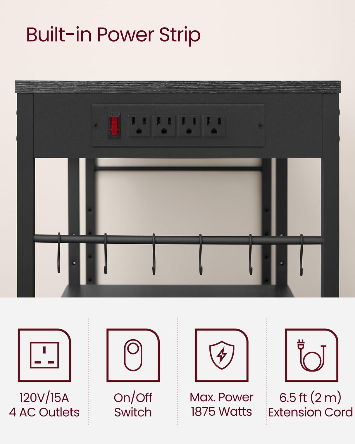 VASAGLE Baker's Rack, Coffee Bar Stand with Charging Station, Storage Shelves, Pull-Out Wire Basket, Table for Microwave, Kitchen, Charcoal Gray UKKS036B22, 15.7 x 35.4 x 35.6 Inches VASAGLE