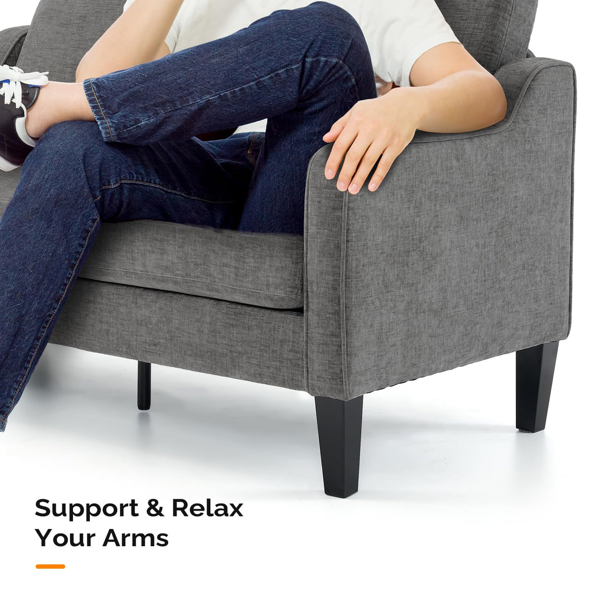 VINGLI 53" Wide Love Seat, Mid-Century Modern Loveseat Sofa Couch with Solid Legs, 2 Seater Sofa Couches with Scooped Armrest for Small Spaces, Living Room, Dorm, Bedroom, Apartment (Light Grey) VINGLI