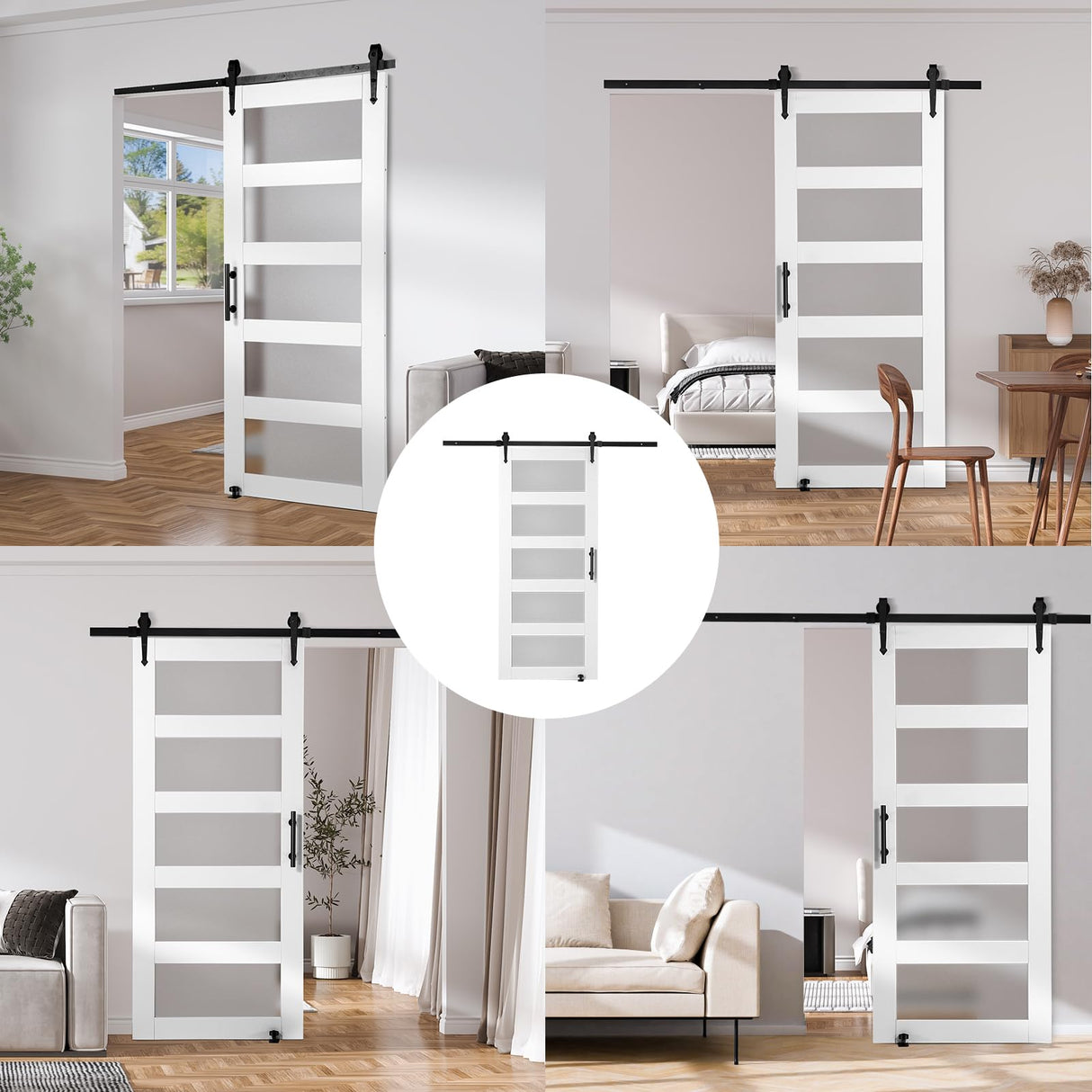 VEVOR 36x84 Inch Glass Barn Door with 6.6ft Sliding Door Hardware Kit Included, 5 Frosted Glass, Water-Proof & Scratch-Resistant Solid Wood, Pre Drilled Easy Assembly with Handle & Floor Guide, White VEVOR