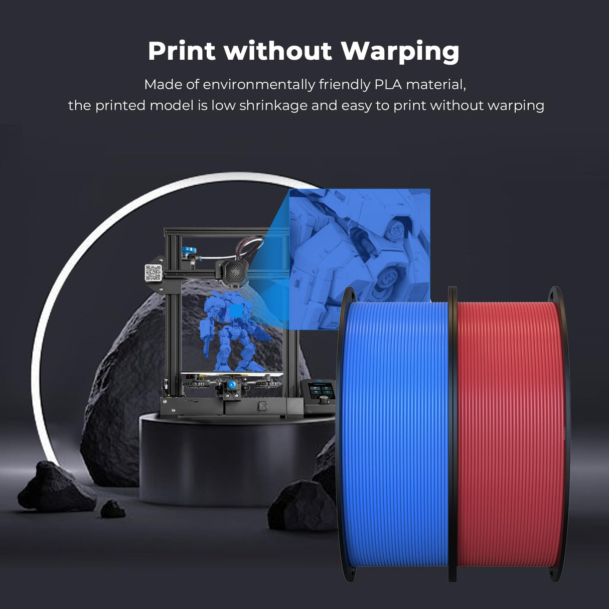 Creality PLA Filament 1.75mm Bundle 2KG, 3D Printer Filament Dimensional Accuracy +/- 0.02mm, No-Tangling Strong Bonding 3D Printing Filament, Fits for Most FDM 3D Printers (Red & Blue) Creality