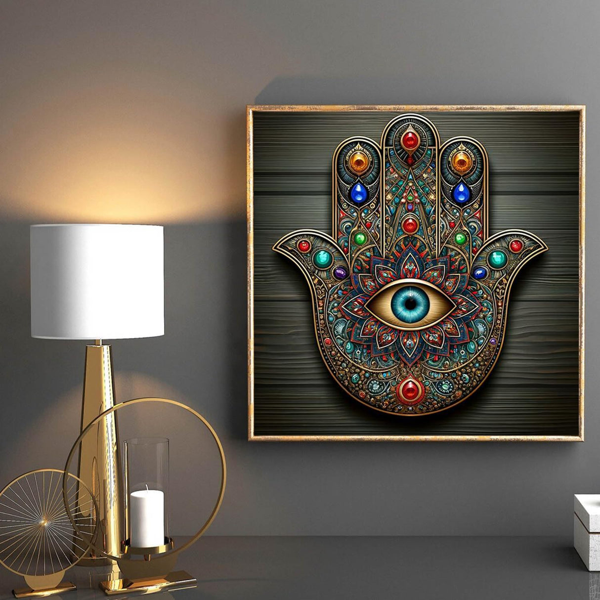 YIMORE 5D DIY Diamond Art Painting Kits Evil Eye 16X16 inches for Adults ,Full Round Drill Rhinestone Embroidery for Home Wall Decor YIMORE