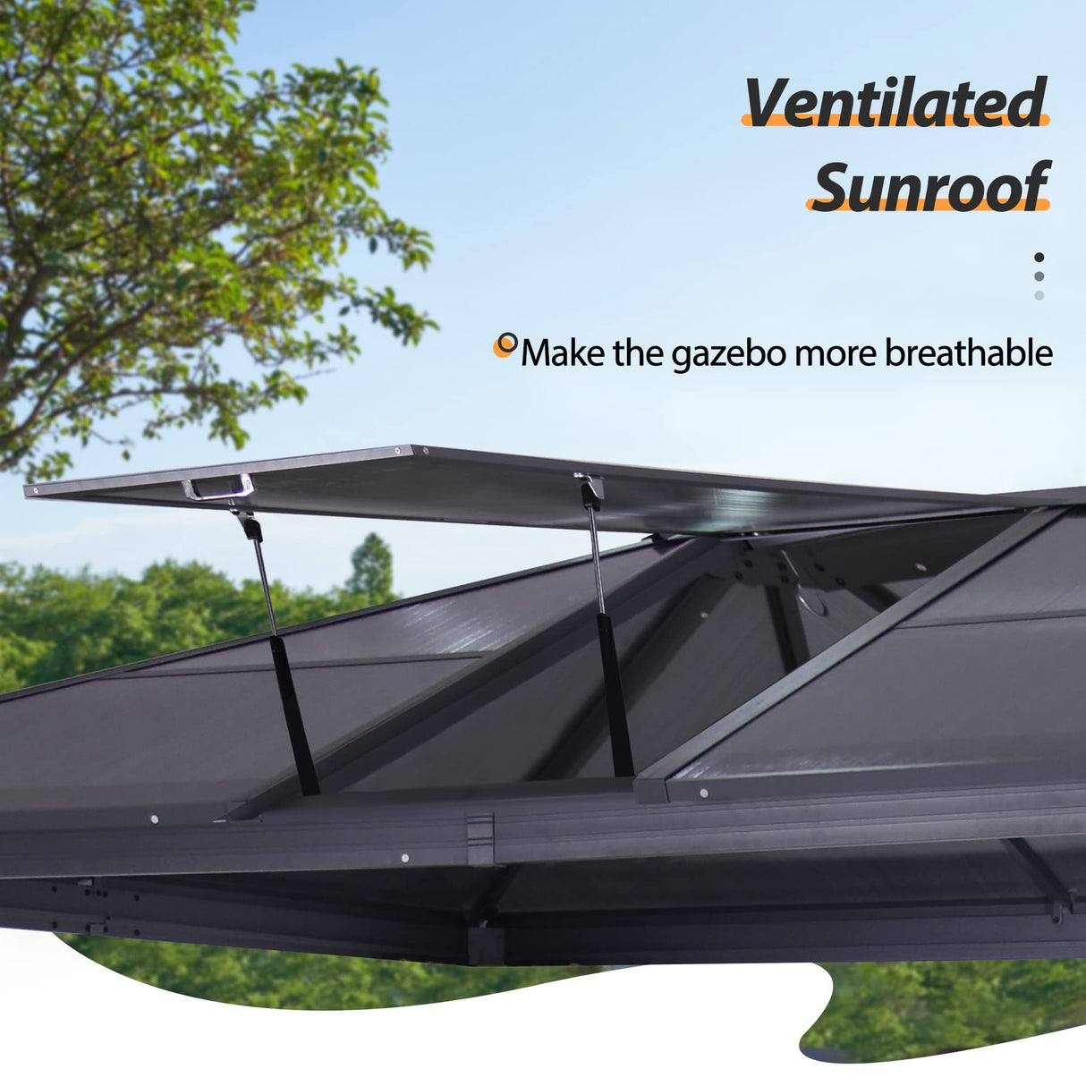 GARTOO 14' x 12' Polycarbonate Hardtop Aluminum Patio Gazebo with Skylight - Outdoor Heavy Duty Gazebo with Breathable Netting for Garden, Poolside, Deck, Patio GARTOO