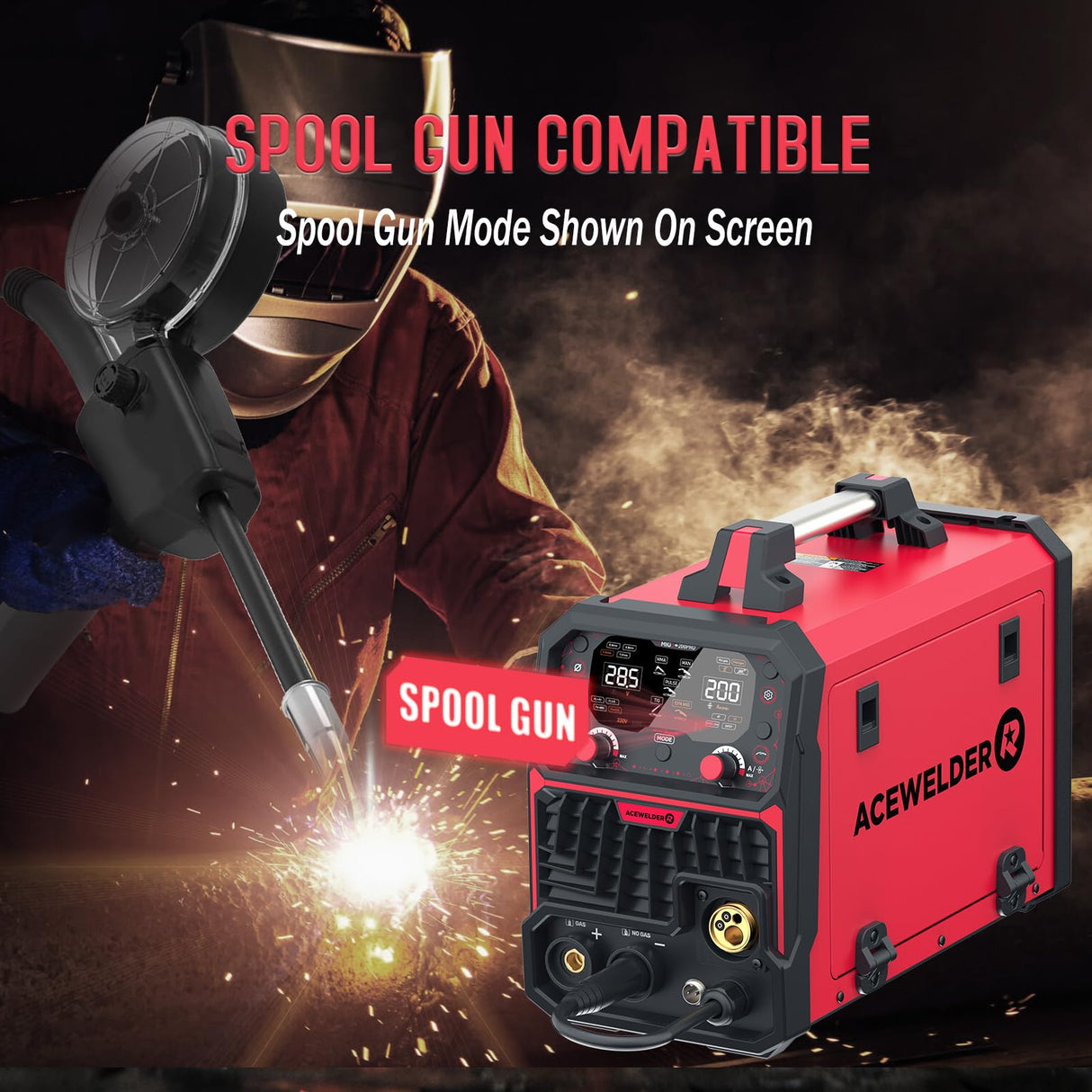 ACEWELDER 200PRO Aluminum MIG Welder with Pulse 7 in 1 Gas MIG/Pulse MIG/Gasless Flux Core/MMA/Lift TIG/Spot Weld/Spool Gun LED Display 110/220V Multiprocess Welder Acewelder