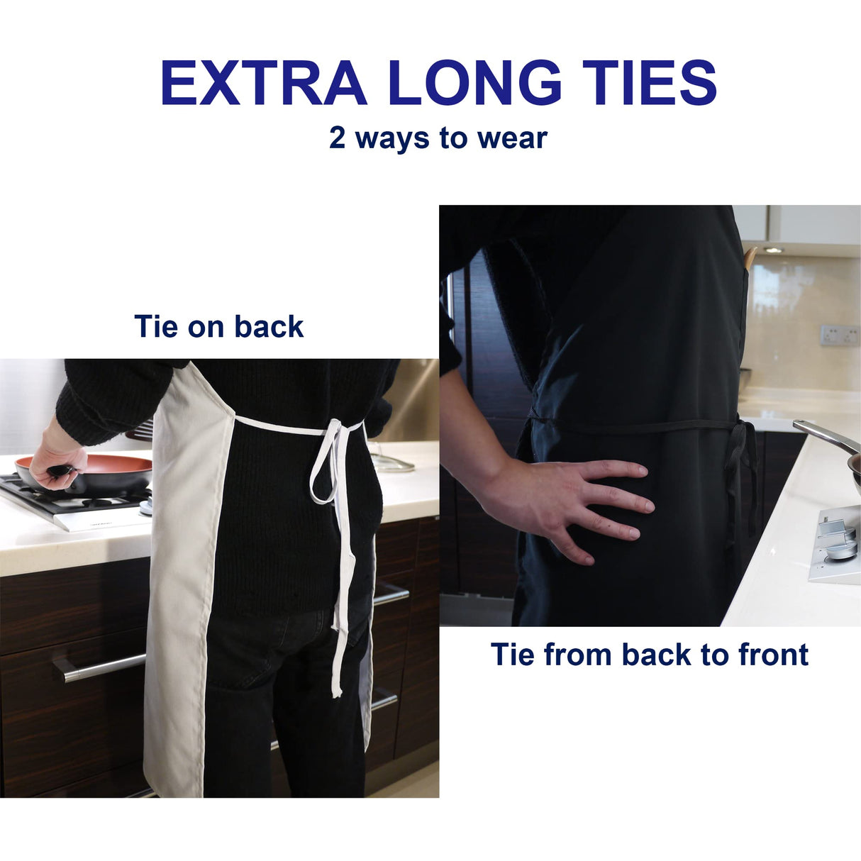 Weavric Unisex Bib Apron with No Pocket, White, 32x28 Inch with Long Ties for Women Men Chef, Kitchen, Crafting, Drawing, Pack of 2 Weavric