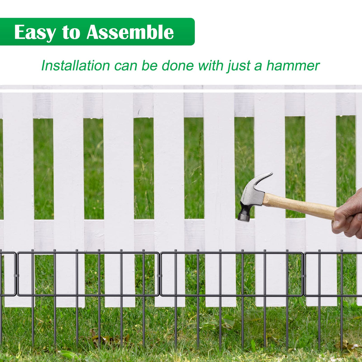 25 Pack Animal Barrier Fence, 17 in(H) X 27 Ft(L) Decorative Garden Fence, Rustproof Metal Wire Garden Border Fence, Dog Rabbits Ground Stakes Fence for Garden. NANANARDOSO