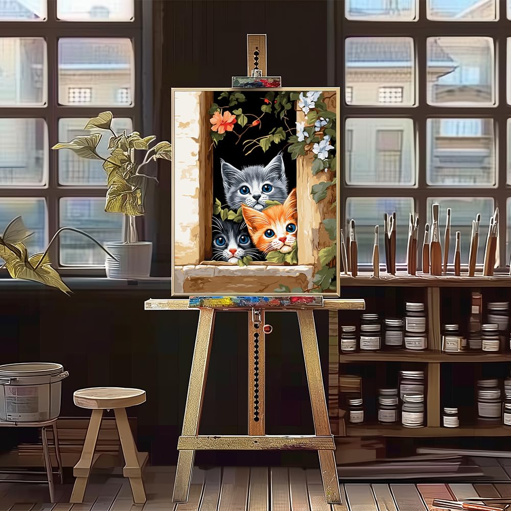 Natuyalo Painting by Numbers for Adults - Three Little Kittens Adult Paint by Number Kits for Beginners, Animals Cats DIY Art Craft Kits for Ideal Gift No Frame (16x20 Inch) Natuyalo