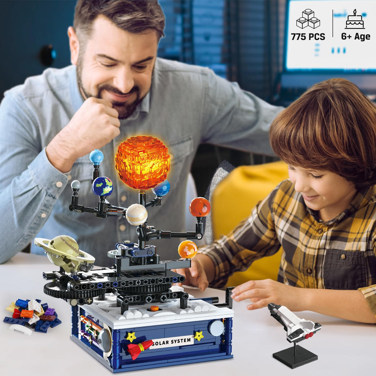Solar System Building Sets with Light - Rotatable Space Exploration Building Toys with 9 Planets & Rocket Sets Science Astronomy Educational Gifts for Boys Girls Age 6+ Years Old Kids(775 PCS) CUBIMANA