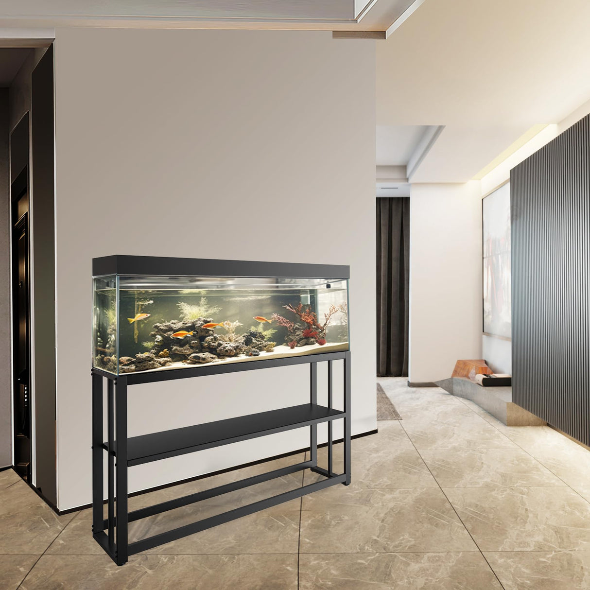 Akenow 55-75 Gallon Fish Tank Stand with Storage Shelf, 48.5 x14.9 x 29.2 Inch Aquarium Stand, Turtle Tank, Reptile Terrariums and Breeder Tank Stand,980LBS Capacity, Black Akenow