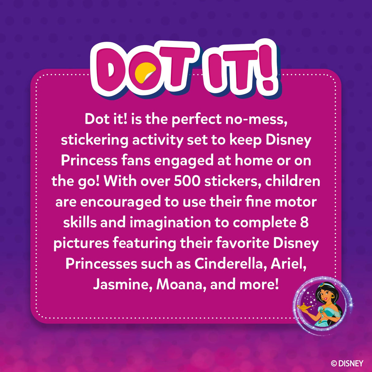 Skillmatics Dot It Sticker Art - Disney Princess, Mess-Free Fun for Kids, 500+ Stickers, Craft Kits, DIY Scrapbooking Activity, Travel Toys, Gifts for Girls & Boys Ages 3, 4, 5, 6, 7 Skillmatics
