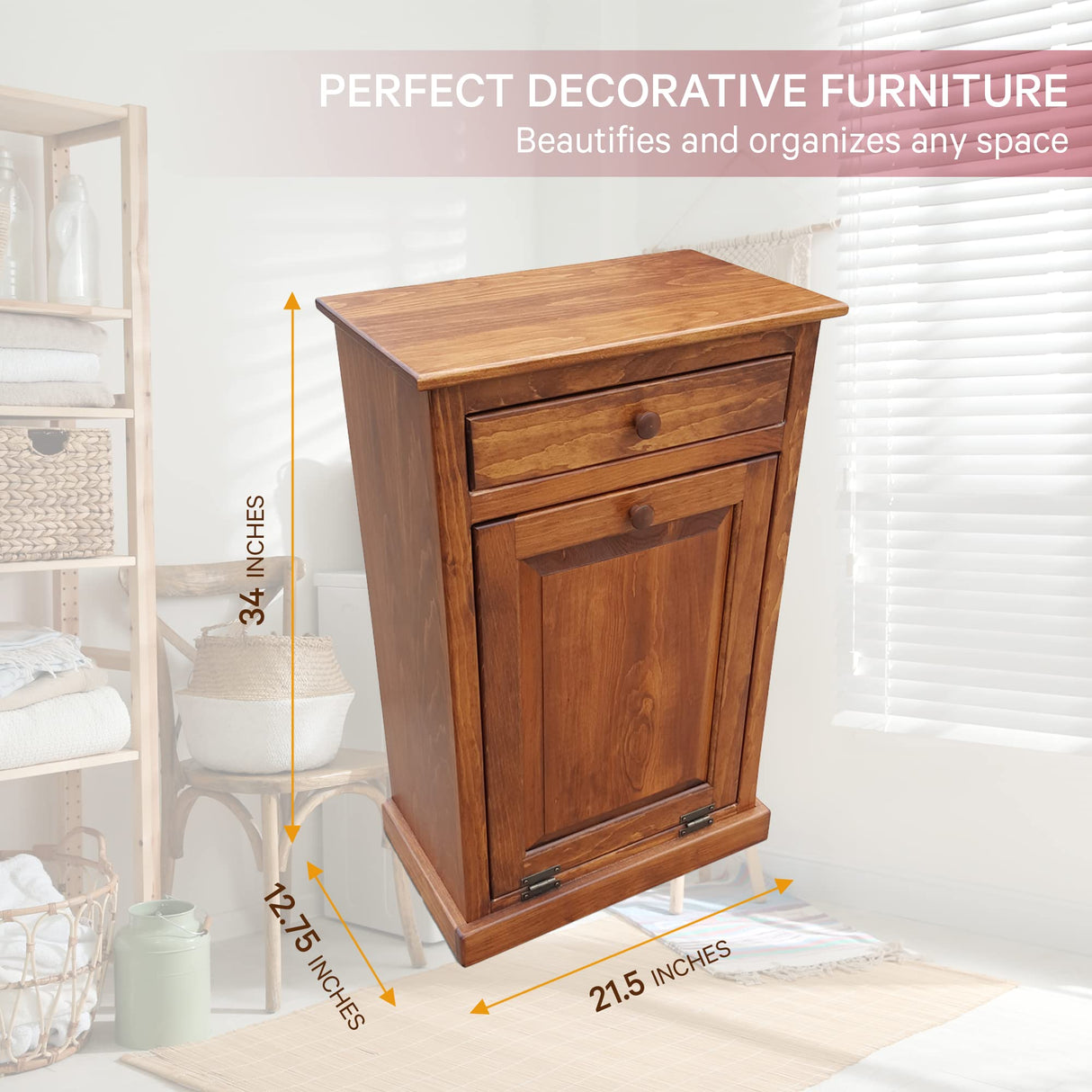 Peaceful Classics Trash Bin Cabinet - Handmade Hideaway Cabinet for Trash Cans - Decorative Bathroom Trash Can, Office Trash Can, and Bedroom Trash Can - Wooden Tilt Out Trash Bin (Cherry) Peaceful Classics