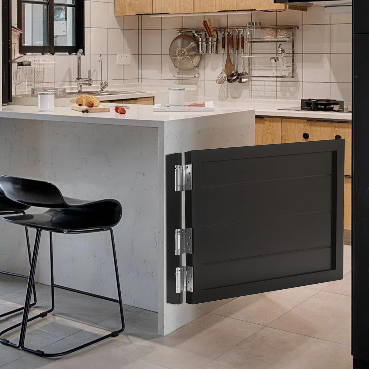 Swinging Door, Solid Wood Swinging Door with 3 Spring Hinges, Interior Dutch Door for Hallway Kitchen Bar Pub Entrance Partition, 35.4x23.6inch / Black DouSeiAi