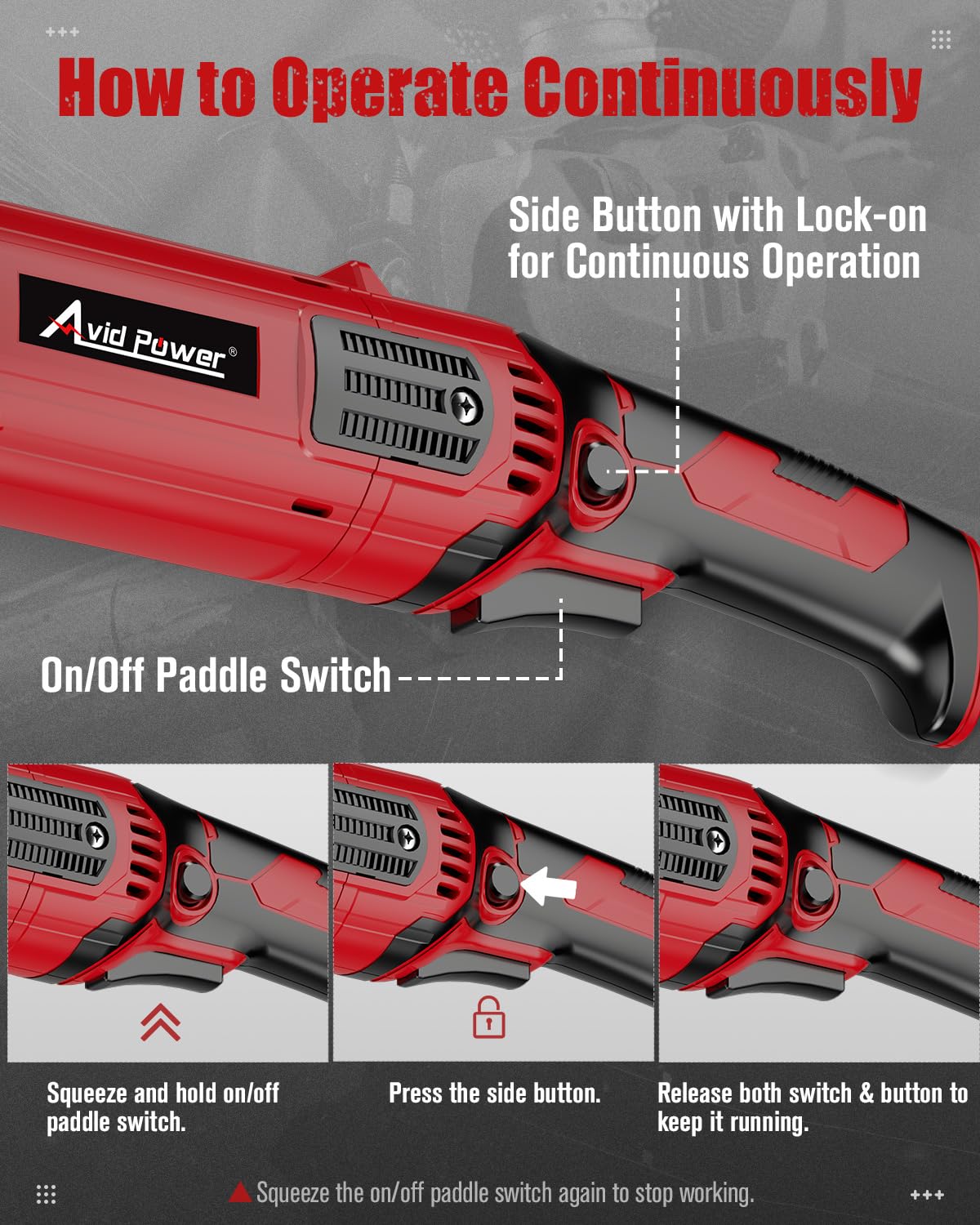 AVID POWER Angle Grinder 4-1/2 Inch 8.0 Amp 1000W Electric Grinder Tool 7-Variable-Speed Metal Grinder, 11,500 RPM, Paddle Switch with Lock-on Button, Cutting & Grinding Wheels and Side Handle AVID POWER