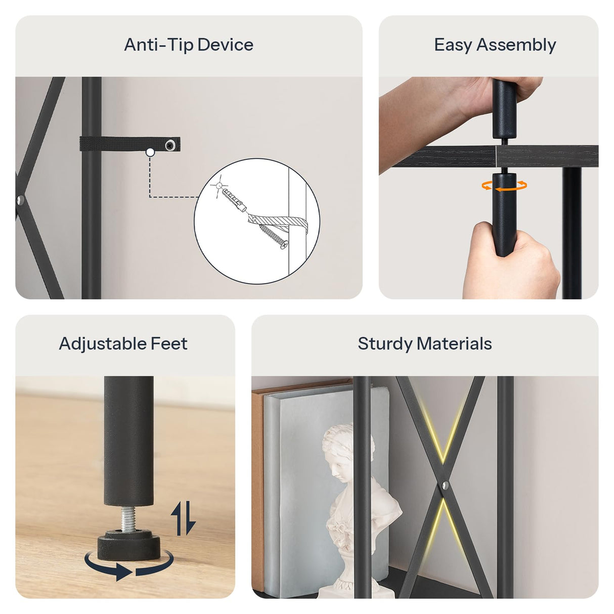 HOOBRO Corner Bookshelf, 5-Tier L-Shaped Bookcase, Industrial Open Display Shelf Tall Storage Organizer, Vertical Storage Rack, for Living Room, Home Office, Black BB60SJ01 HOOBRO