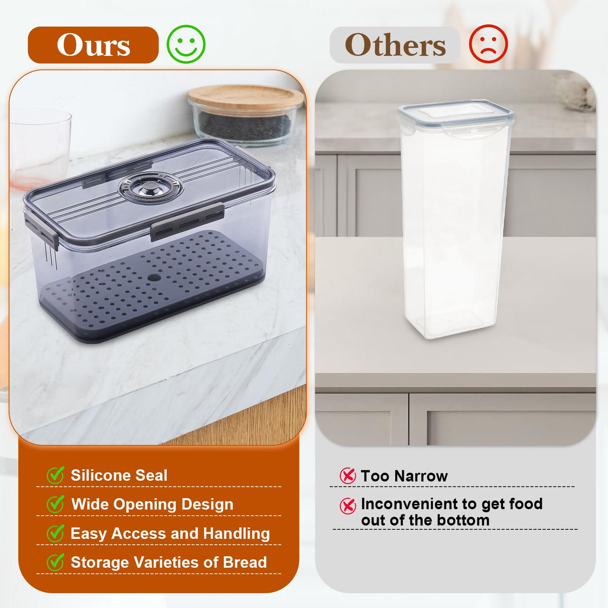 ANYPROLUS Bread Box for Homemade Bread, Bread Boxes for Kitchen Counter Airtight, Time Recording Bread Storage Container with Lid, Bread Containers Storage Airtight Loaf Bread Keeper, Grey ANYPROLUS