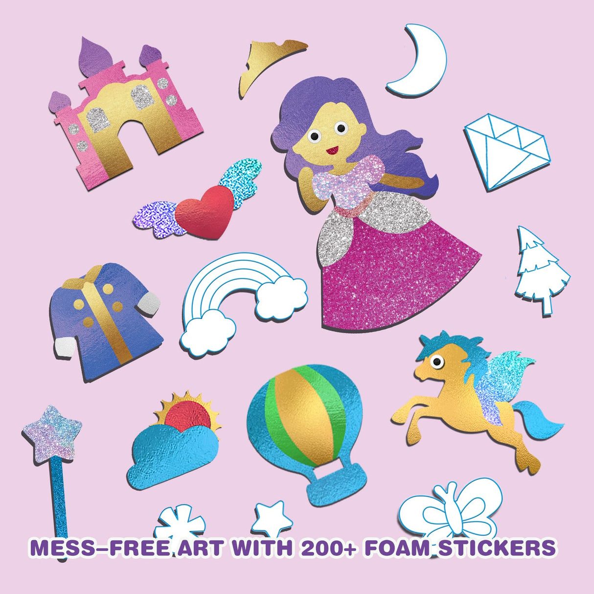 SOOVSY 200 Sheets Princesses & Unicorns Foil Art Fun Kit for Kids, Foil Art Craft DIY Creative Activity Gift Travel Toys for 4 5 6 7 8 9 Years Old Kids Girls Boys(Unicorns & Princesses) SOOVSY