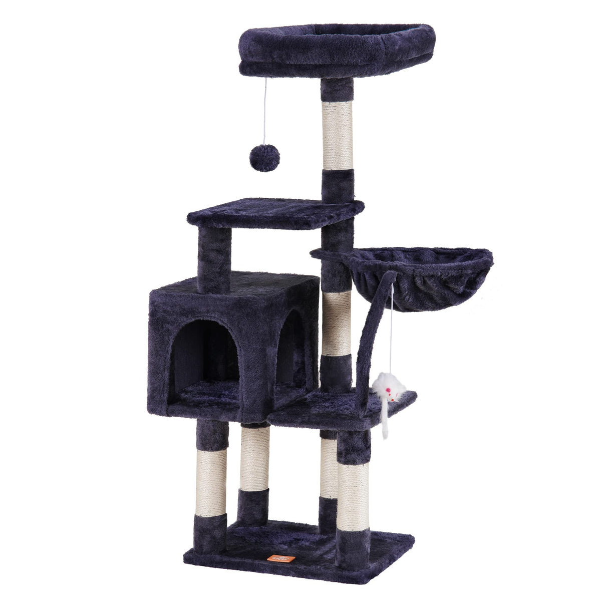 Heybly Cat Tree with Toy, Cat Tower condo for Indoor Cats, Cat House with Padded Plush Perch, Cozy Hammock and Sisal Scratching Posts, Smoky Gray HCT004SG Heybly