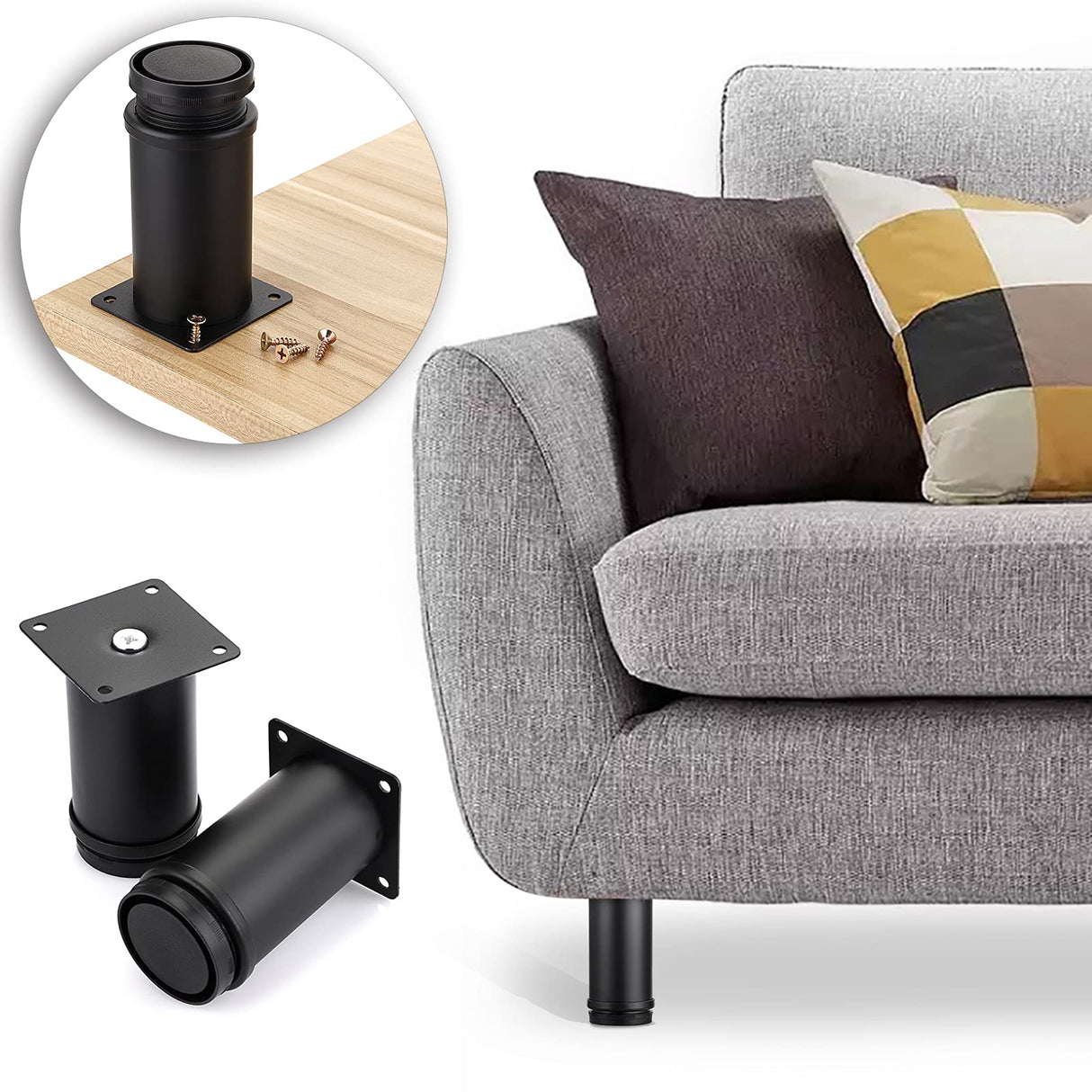 OwnMy 4PCS 4 Inch Stainless Steel Furniture Legs Feets Metal Cabinet Legs, Adjustable Round Metal Furniture Replacement Legs Corner Feets Heavy Duty Table Leg Extenders for Sofa Couch Chair OwnMy