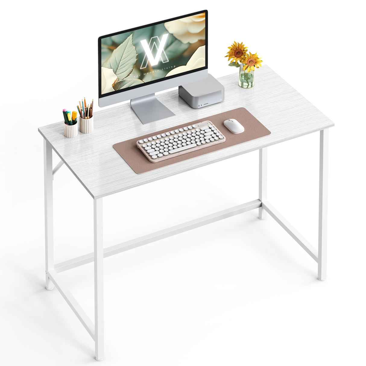 VASAGLE Computer Desk, Gaming Desk, Home Office Desk, for Small Spaces, 19.7 x 39.4 x 29.5 Inches, Modern Style, Metal Frame, Maple White ULWD041W44 VASAGLE