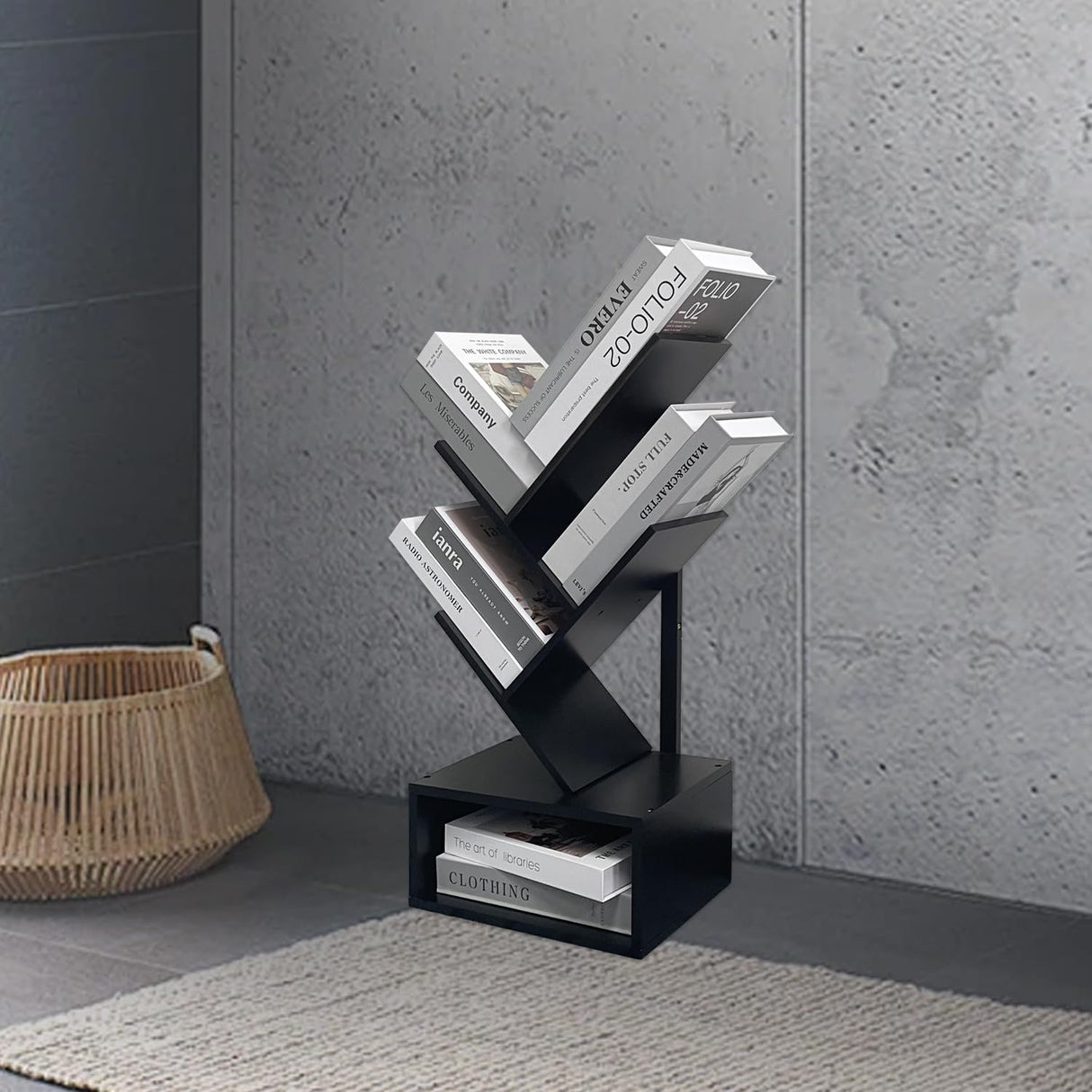 Bamboo 4 Tree Bookshelf Small Bookcase Free Standing Wood Bookcase for Narrow Space Modern Book Storage Rack for Books/Movies/CDs Narrow Display Rack for Living Room Home Office (Black, 4-Tier) Sholramo