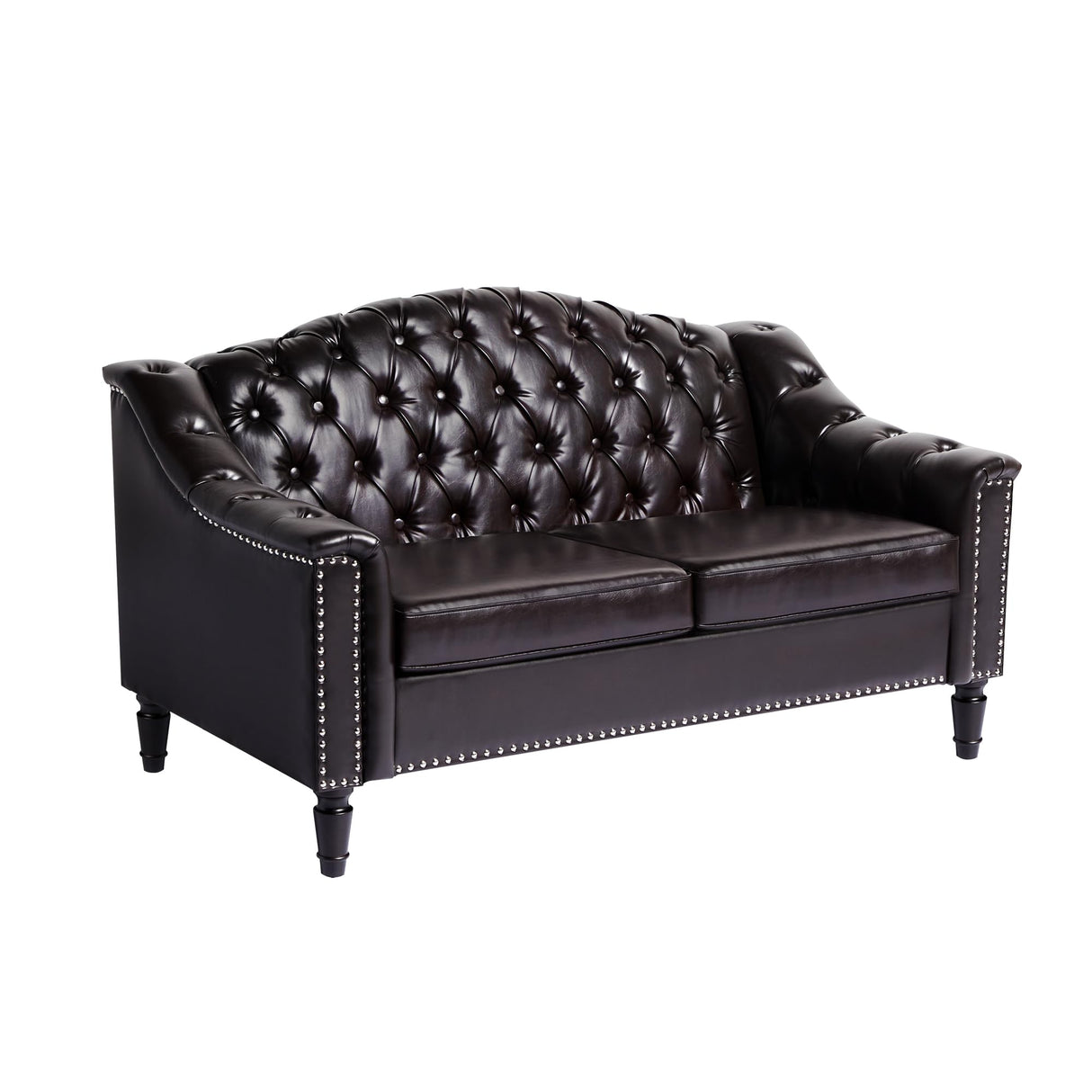 Chesterfield Loveseat, 55" Leather Love Seat Sofa, Comy Small Sofa Counch with Camelback for Small Spaces, Mid Century Modern 2 Deep Seats Couch for Apartment Living Room, Bedroom (PU-Loveseat, Brown) SUJOUCRAFT