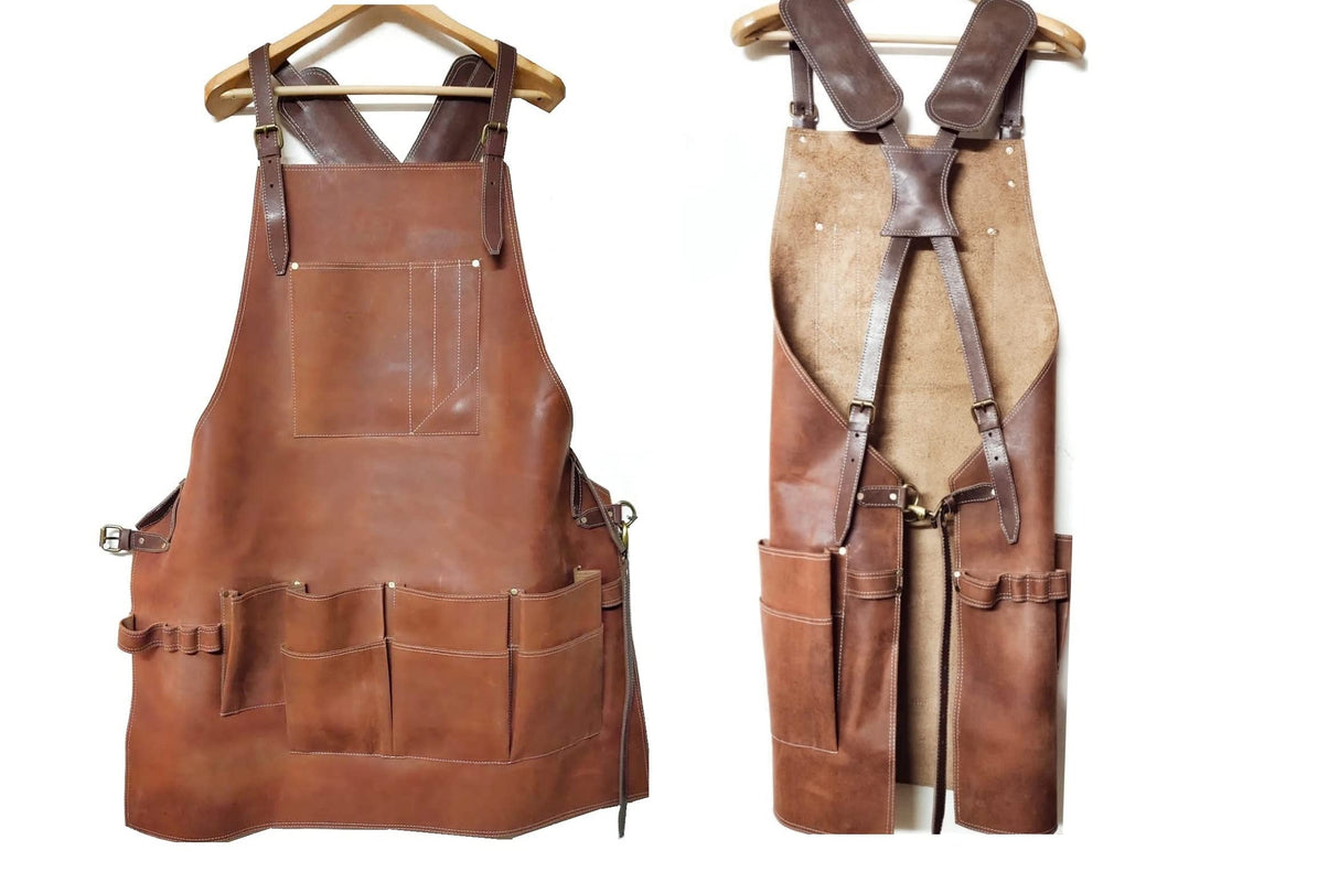 Leather Hubb 8-Pocket Leather Tool Apron Electrician Apron, Carpenter Apron, Tool Pouch, Apron for Welding, Blacksmith, Woodworking, BBQ Apron | Heat & Flame Resistant | Adjustable 33” to 54” Leather Hubb