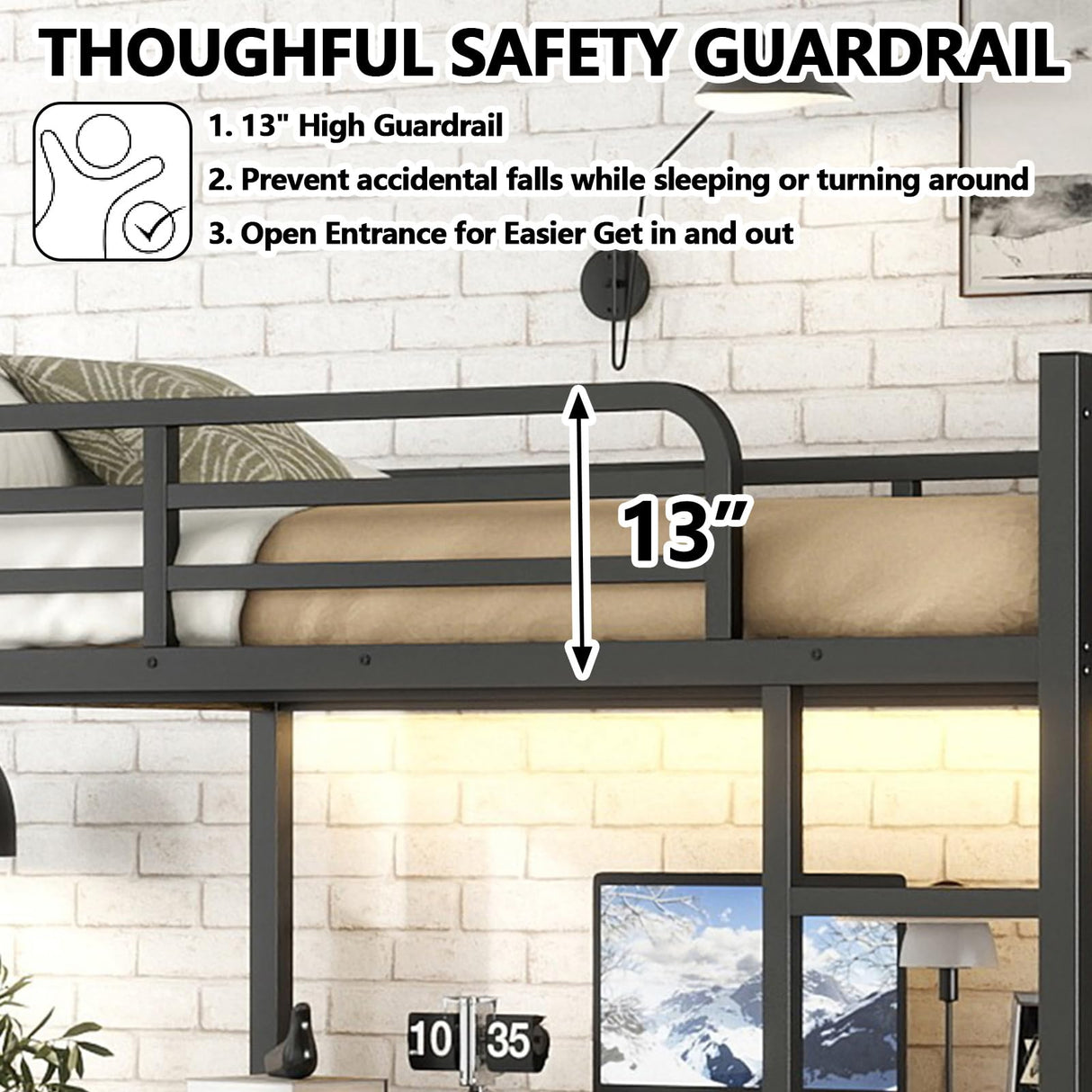 thctvous Queen Loft Bed with Desk,Gaming Loft Bed with LED, Guardrail,Heavy Duty Metal Bed Frame for Adults Teens,Space-Saving,Noise Reduced (Black, Queen) Thctvous