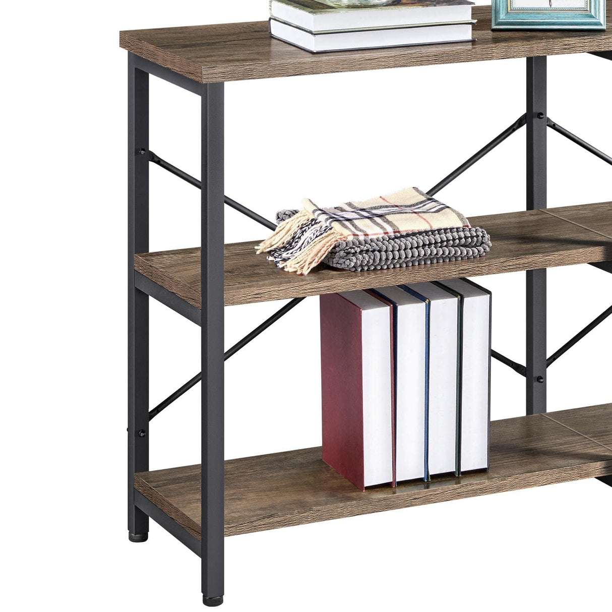 Yaheetech 55 Inch Console Table, 3 Tier Hallway Table with Storage Shelves, Industrial Sofa Table Narrow Long with Metal Frame, for Living Room, Couch, Entryway, Taupe Wood Yaheetech