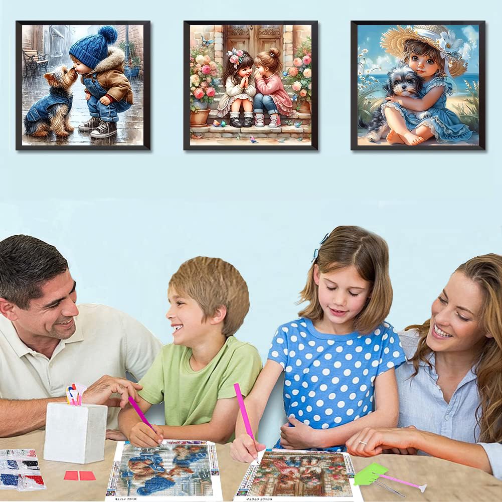 NEGEKFKX 3 Pack Girl Diamond Art Kits for Adults Beginners,Animal Dog Diamond Painting Kits for Adults,5D Full Drill DIY Diamond Dot Gem Art Kit Wall Home Decor Arts Craft 12x12 inch NEGEKFKX