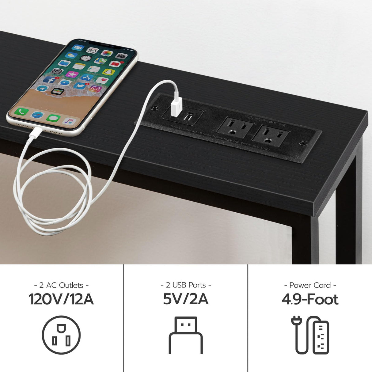 HOOBRO 47.2" Skinny Console Table with Power Outlets, 5.9" Behind Couch Table with Charging Station, Narrow Sofa Table, Long and Thin Table for Entryway, Living Room, Black BB15XG01G1 HOOBRO