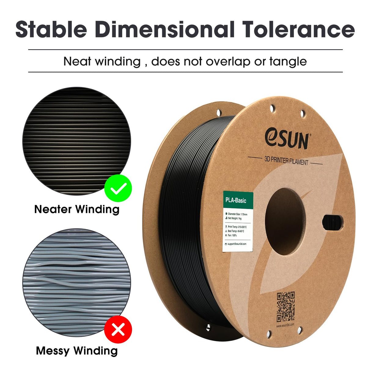 eSUN PLA Basic Filament 1.75mm, 3D Printer Filament High Speed PLA for Fast Printing, 1KG Spool (2.2 LBS) 3D Printing Filament for High Speed 3D Printers, Black eSUN