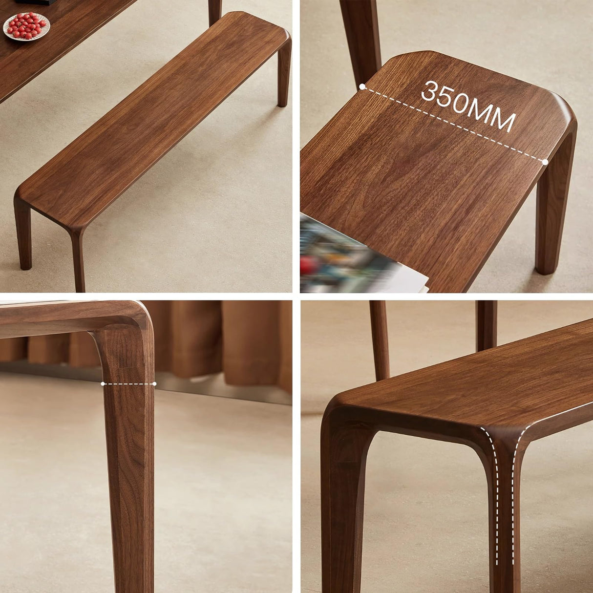 Natural Wood Bench for End of Bed Modern Dining Table Bench Backless Rounded Corners Entry Way Benches with Solid Legs for Foyer Bedroom Living Room(55.1in/140cm) Generic