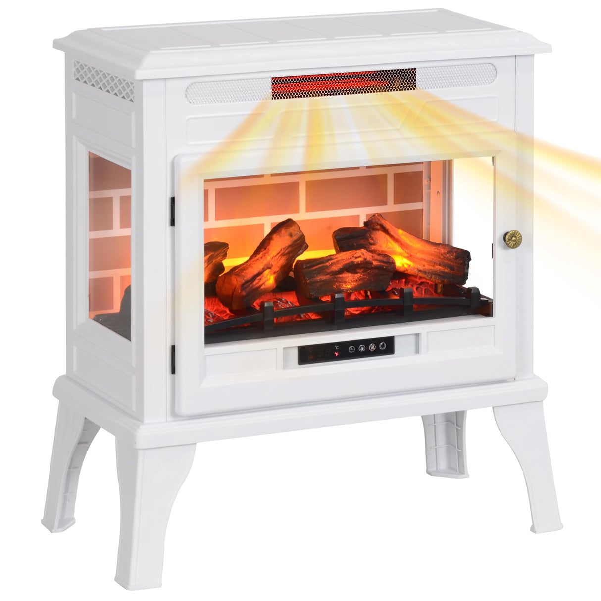 HOMCOM Electric Fireplace Stove, 24" Freestanding Electric Fireplace Heater with Remote, Realistic 3D Flame Effect, Thermostat, Overheat Protection, 1000W/1500W, White HOMCOM
