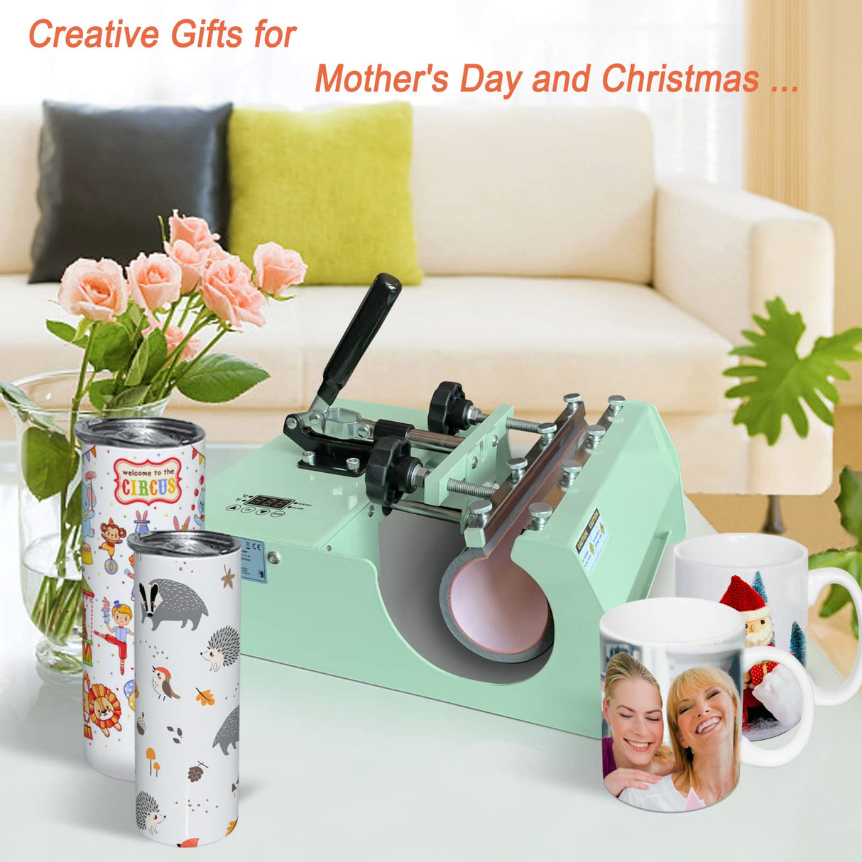 Tumbler Heat Press Machine 110V Mug Tumbler Press for 30 OZ 20 OZ 16 OZ Straight Sublimation Blanks Skinny Tumblers, 11OZ 10 OZ Ceramic Mugs Heat Transfer Print with Overheat Protection G HEAT-GOO