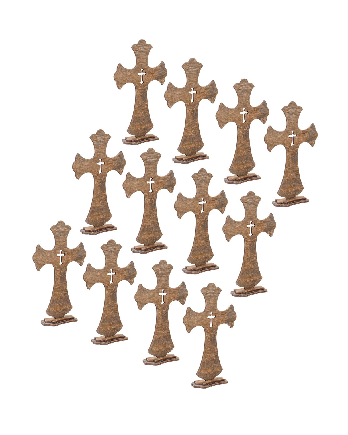 12 Inch 12 Pack Brown Wood Crosses Torched Wooden Tabletop Cross Rustic Standing Cross for Baptism Centerpieces Home Church Decor Prayer Gifts Cregugua