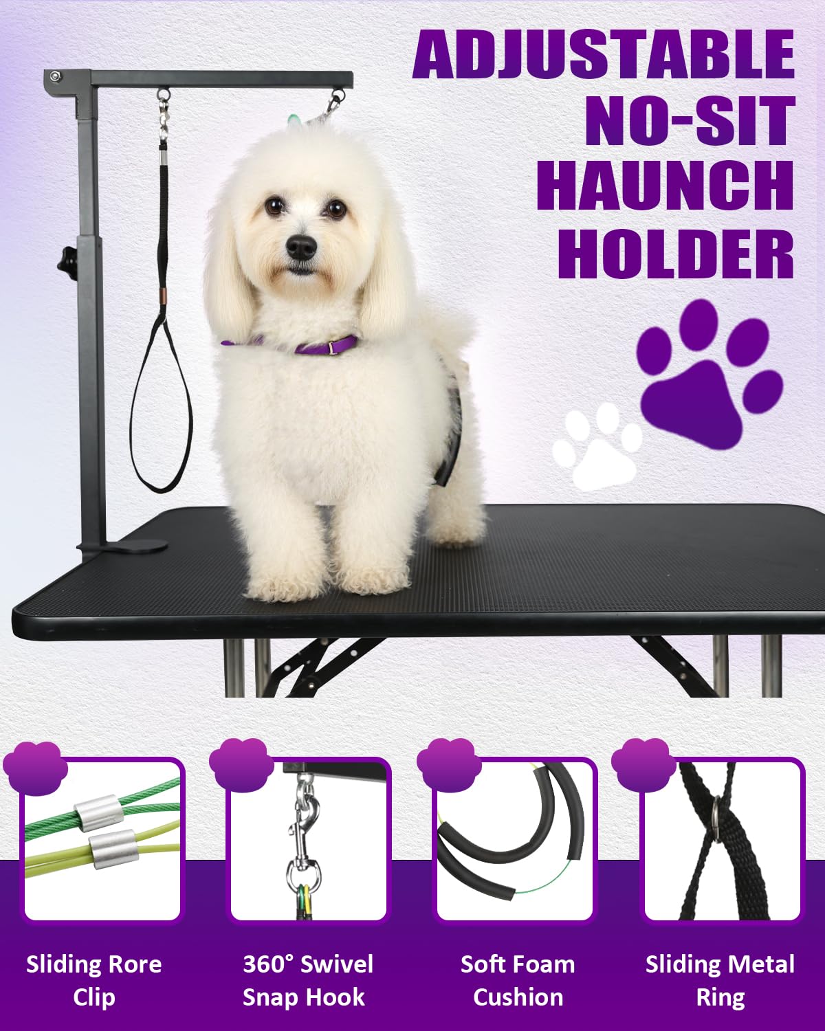 Breeze Touch Dog Grooming Arm - 35" Dog Grooming Table Arm with Clamp and Post, Loop Noose, No Sit Haunch Holder Grooming Restraint for Small & Medium Dogs Breeze Touch