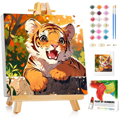 Reivworl Framed Paint by Numbers Kit for Adults Beginner & Kids Ages 8-12, Tiger Paint by Number with Frame and Easel, Painting by Numbers for Gifts and Home Decor (10X10 Inch)