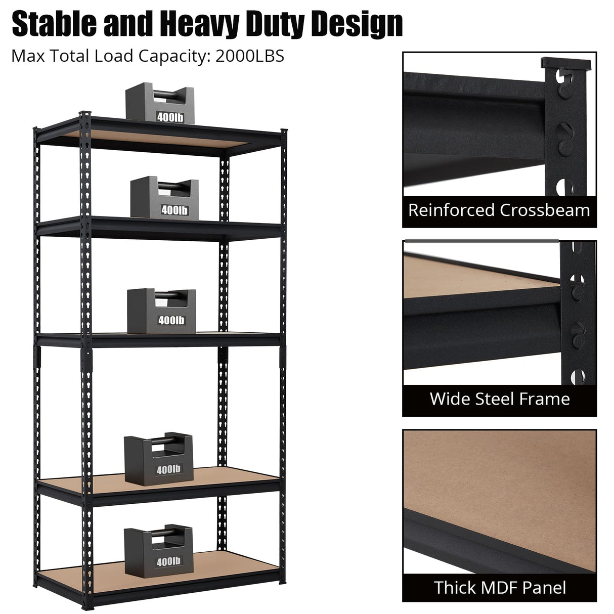 Towallmark Garage Shelving, 48 x18 x 72 Storage Shelves, Heavy Duty Storage Shelving, Durable Storage Shelves, Rust-Resistant Design, Easy Assembly Towallmark