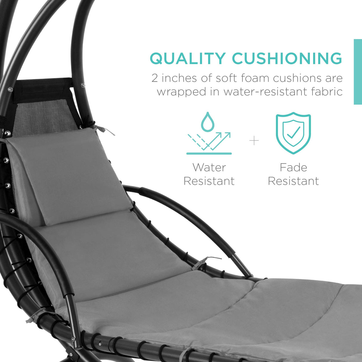 Best Choice Products Outdoor Hanging Curved Steel Chaise Lounge Chair Swing w/Built-in Pillow and Removable Canopy - Charcoal Gray Best Choice Products