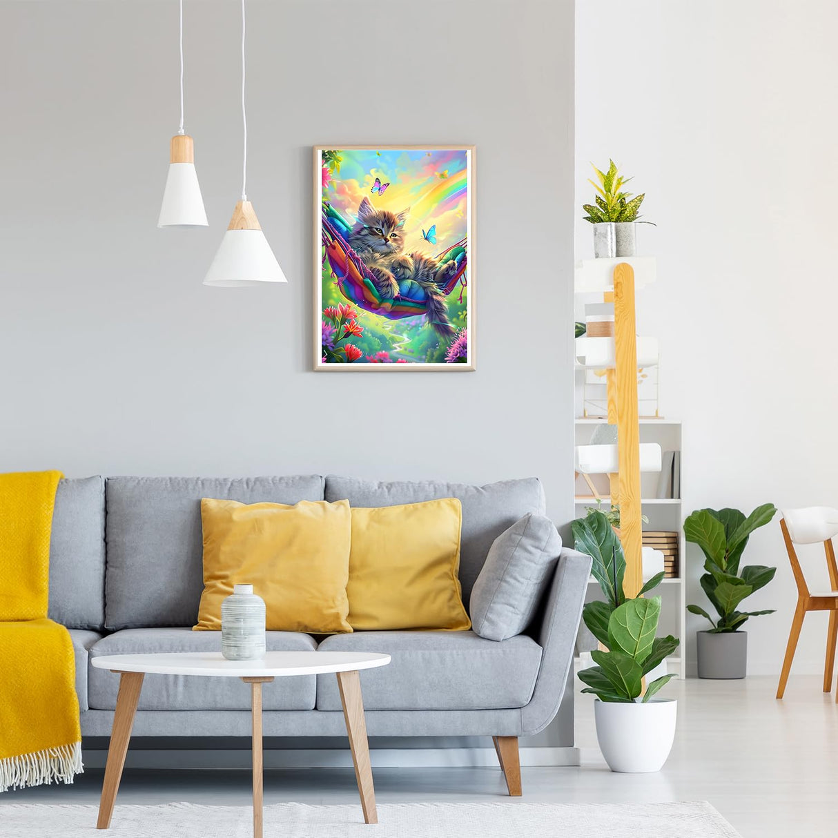 GDYEEH DIY 5D Hammock Cat Diamond Art Kits, Round Full Drill Rainbow Diamond Painting Picture, Dreamy Butterfly Painting by Numbers Art Kits for Adults Beginners Home Wall Decor 12x16 inch GDYEEH