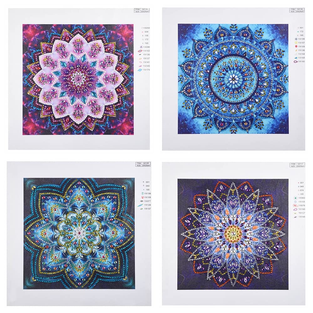 VVBAOZI DIY Mandala Diamond Painting 4 Pack Special Shape Crystal Rhinestone Diamond Art Mandala Kits for Adults (Canvas Size 9.84''×9.84'') VVBAOZI