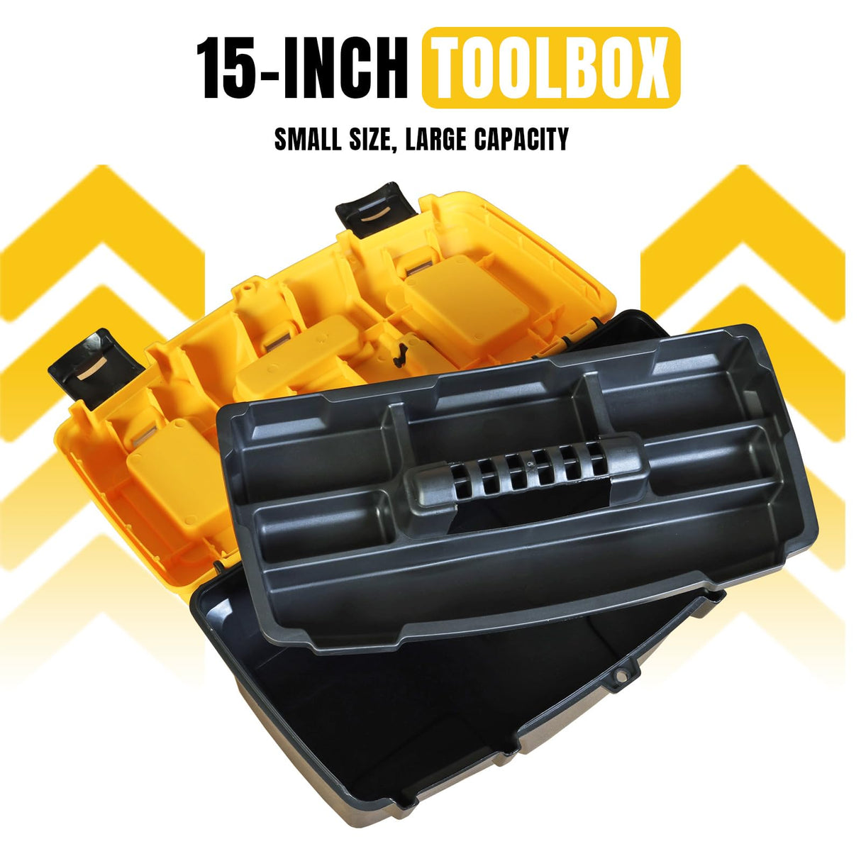 Torin 15.5" Plastic Storage Tool Box with Removable Tray,Small Toolbox Organizer With Screw Box, Black/Yellow ATRJH-3015T Torin